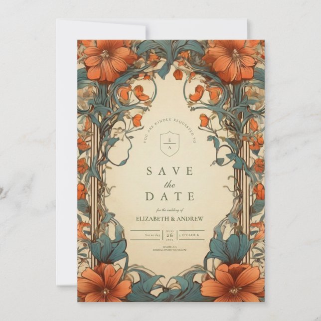 Vintage Jugendstil-Hochzeit Save The Date (Vorderseite)