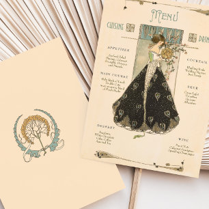 Vintage Jugendstil-Hochzeitskarte & Getränkekarte Einladung