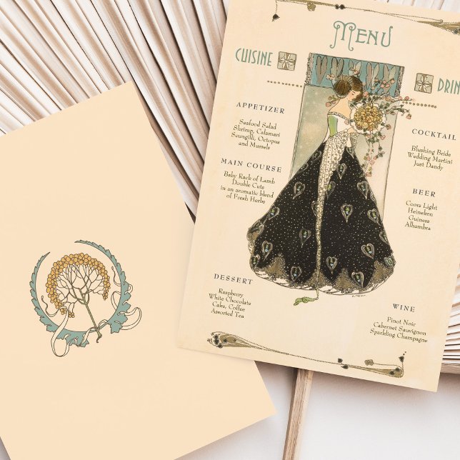 Vintage Jugendstil-Hochzeitskarte & Getränkekarte Einladung (Von Creator hochgeladen)