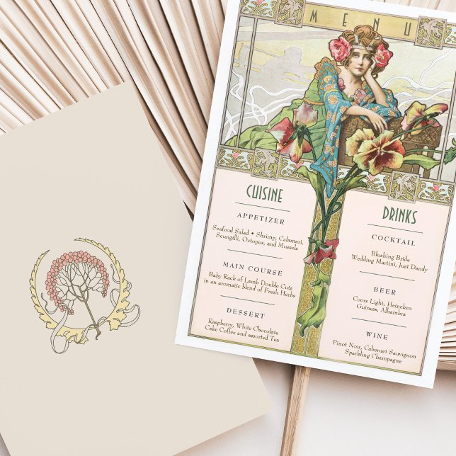 Vintage Jugendstil-Hochzeitskarte & Getränkekarte Einladung (Von Creator hochgeladen)