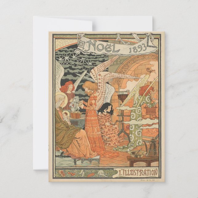 Vintage Jugendstil-Illustration Weihnachtskarte Feiertagskarte (Vorderseite)