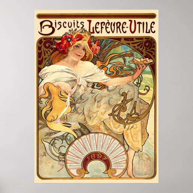Vintage Jugendstil-Kekse Ad by Alphonse Mucha Poster (Vorne)