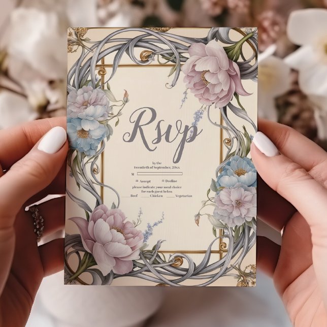 Vintage Jugendstil-Lila Hochzeit RSVP Karte (Von Creator hochgeladen)
