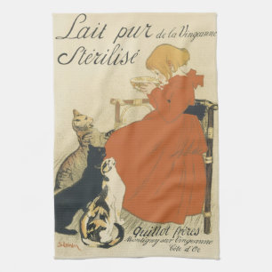 Vintage Jugendstil, Mädchen mit Milchkatzen Geschirrtuch