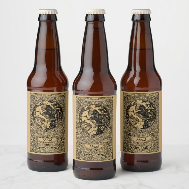 Vintage Jugendstil-Mermaid Bierflaschenetikett (Flaschen)