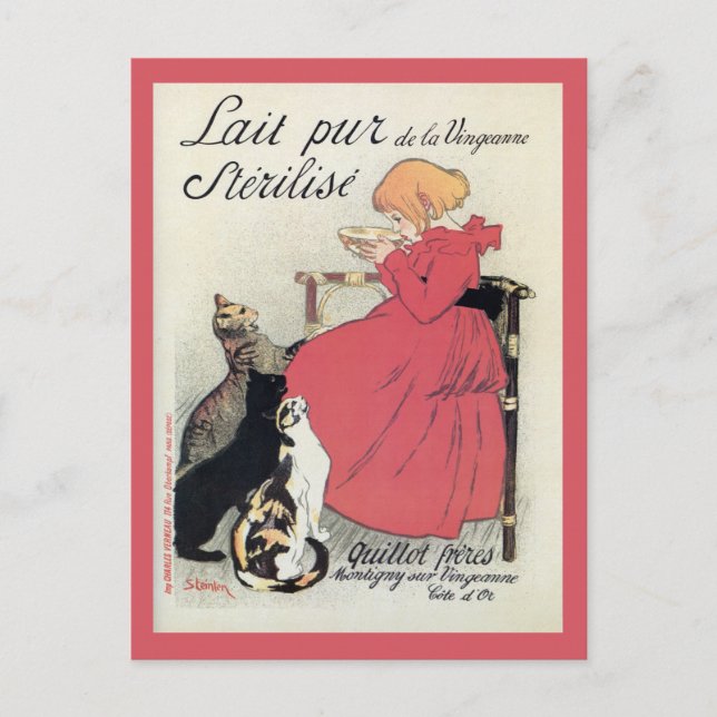 Vintage Jugendstil-Milchanzeige, Katzen, Mädchen Postkarte (Vorderseite)
