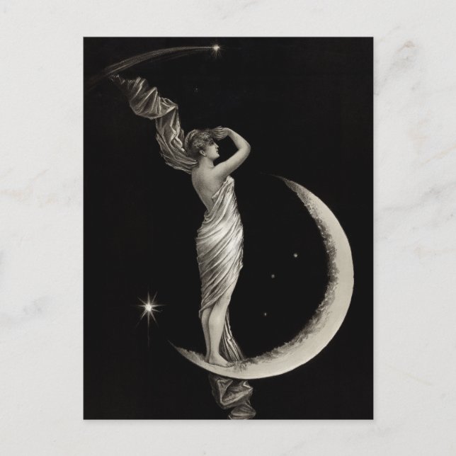 Vintage Jugendstil-Mond-Girl Postkarte (Vorderseite)