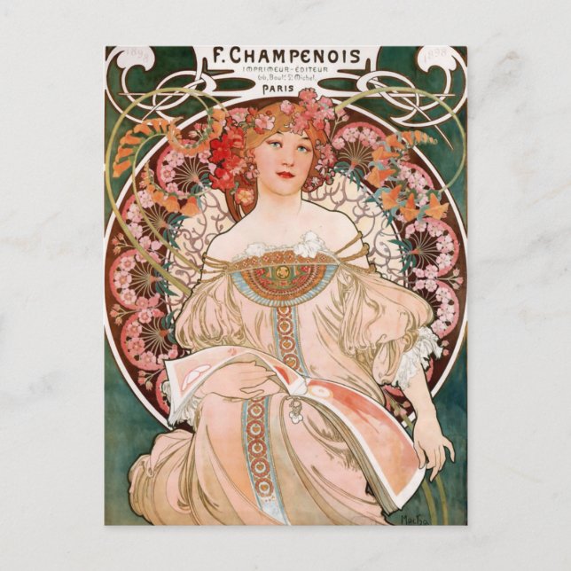 Vintage Jugendstil-Mucha Postkarte (Vorderseite)