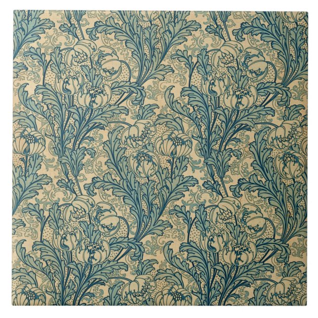Vintage Jugendstil-Poppies Blumenmuster Fliese (Vorderseite)