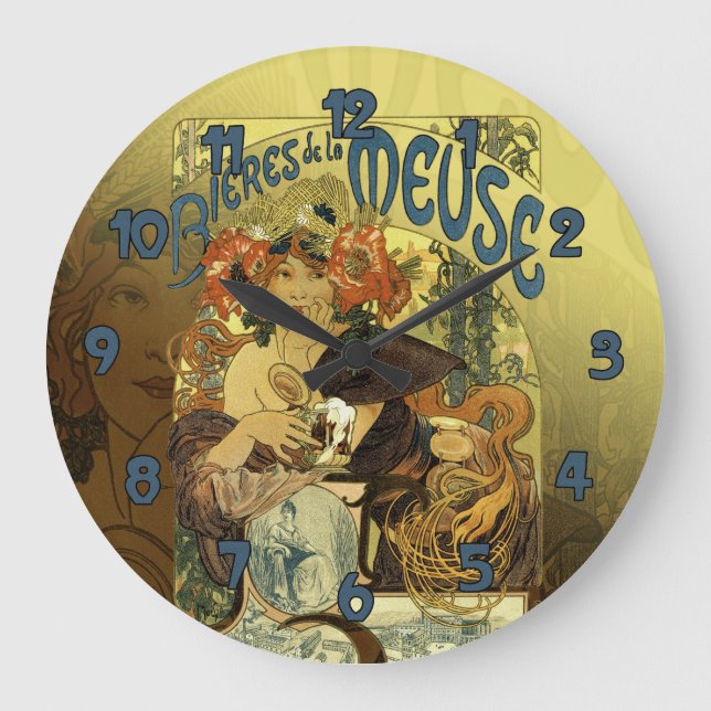 Vintage Jugendstil-Poster Art Meuse Große Wanduhr (Vorderseite)