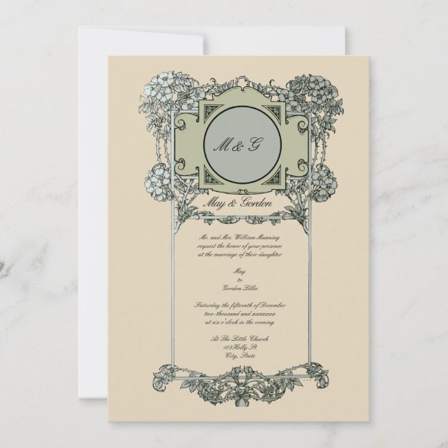 Vintage Jugendstil-Rose Hochzeit Einladungen (Vorderseite)