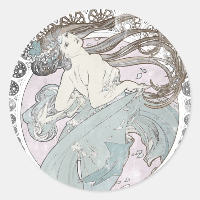 Vintage Jugendstil Runder Aufkleber (Vorderseite)