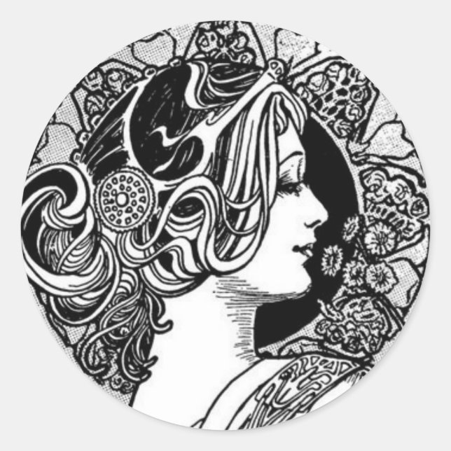 Vintage Jugendstil Runder Aufkleber (Vorderseite)