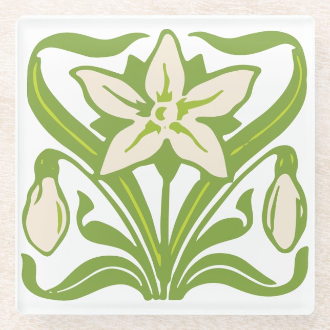 Vintage Jugendstil-Schneeschuhwanderung Glasuntersetzer (Vorderseite)