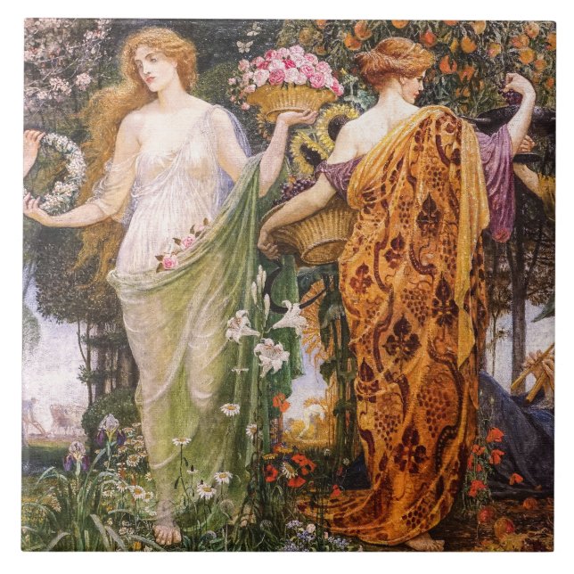 Vintage Jugendstil-vier Jahreszeiten von Walter Cr Fliese (Vorderseite)