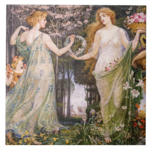 Vintage Jugendstil-vier Jahreszeiten von Walter Cr Fliese