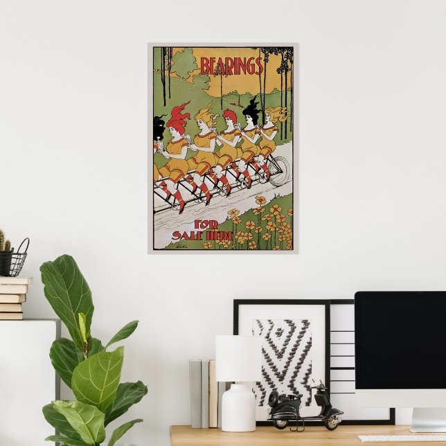 Vintage Jugendstilabdeckung, Lager Tandem Fahrrad Poster (Heimbüro)