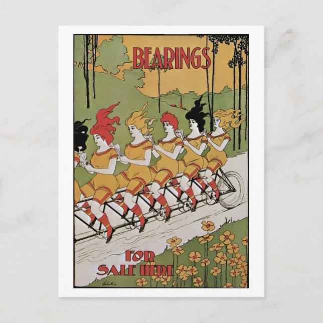 Vintage Jugendstilabdeckung, Lager Tandem Fahrrad Postkarte (Vorderseite)