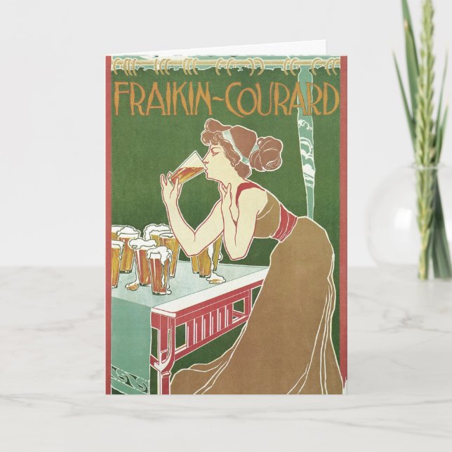 Vintage Jugendstilbrasserie Fraikin Courard Beer Karte (Vorderseite)