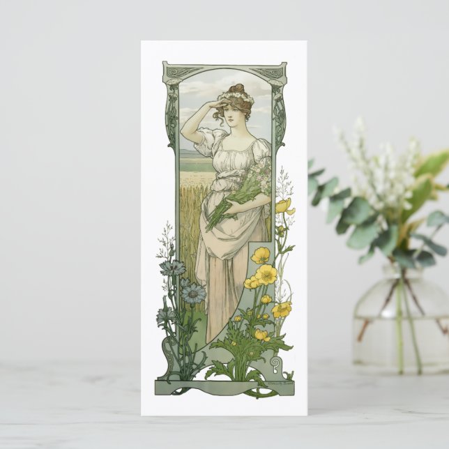 Vintage Jugendstilfrau Mit Blume von Sonrel Karte (Stehend Vorderseite)