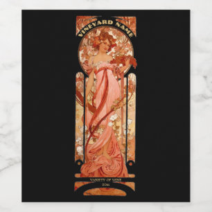 Vintage Jugendstilfrau von Alphonse Mucha Weinetikett