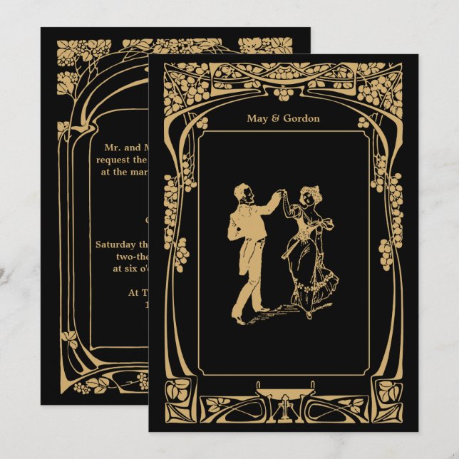 Vintage Jugendstilhochzeit Einladung 2 (Vorne/Hinten)