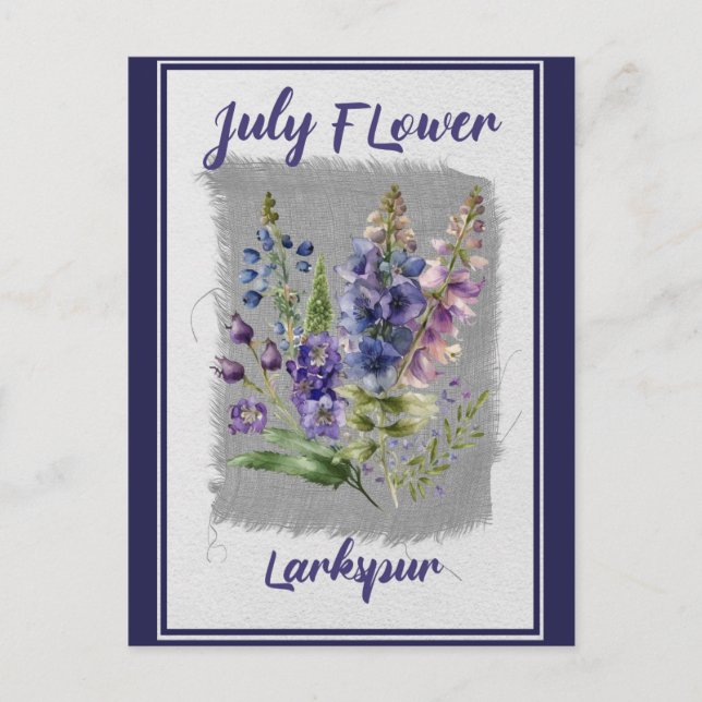 Vintage Juli Blume Larkspur Postkarte (Vorderseite)