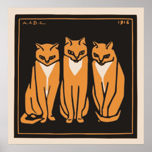 Vintage Julie De Graag Trois Chats Trio Art Déco