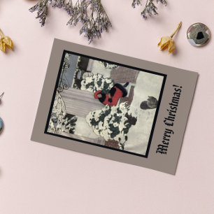 Vintage junge Frau Red Black Christmas Tree Doors Postkarte