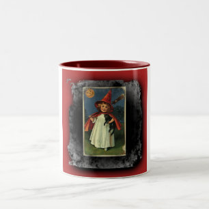 Vintage junge Halloween-Hexe Zweifarbige Tasse
