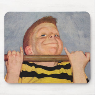 Vintage-Junge macht Klimmzüge, Fitness und Bewegun Mousepad