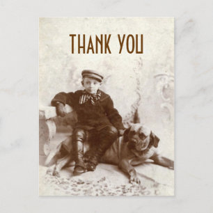 Vintage-Junge mit Hund Dankeschön-Postkarte Postkarte