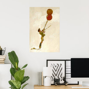 Vintage Junge mit roten Ballons auf einer Geburtst Poster