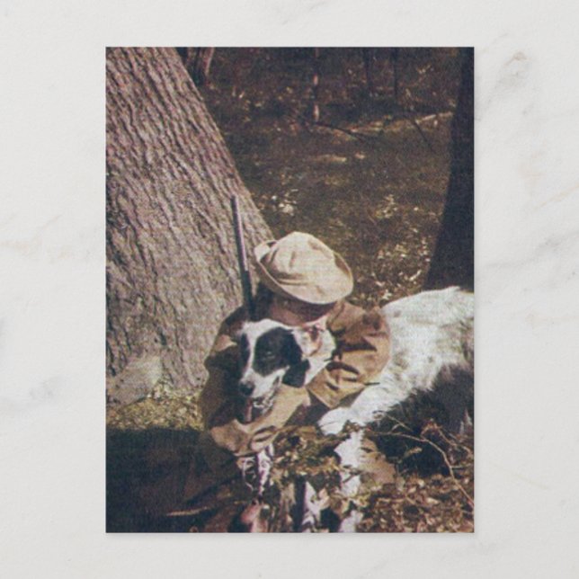 Vintage Junge und sein Jagdhund Postkarte (Vorderseite)