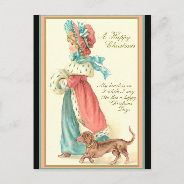 Vintage Jungfrau & Dackel Weihnachten (Kopie) Postkarte (Vorderseite)