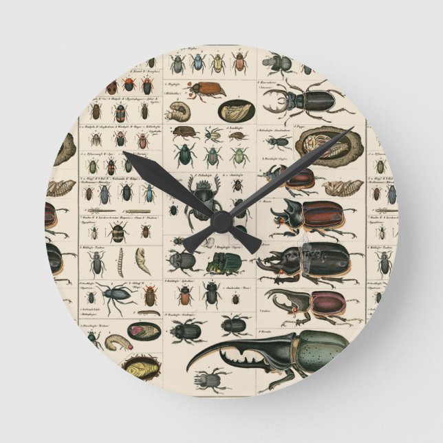 Vintage Käfer-Darstellung Runde Wanduhr (Vorderseite)