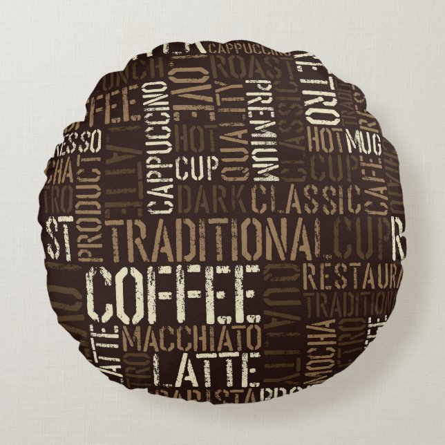 Vintage Kaffeeerlebnis Nahtloses Muster Rundes Kissen (Vorderseite)