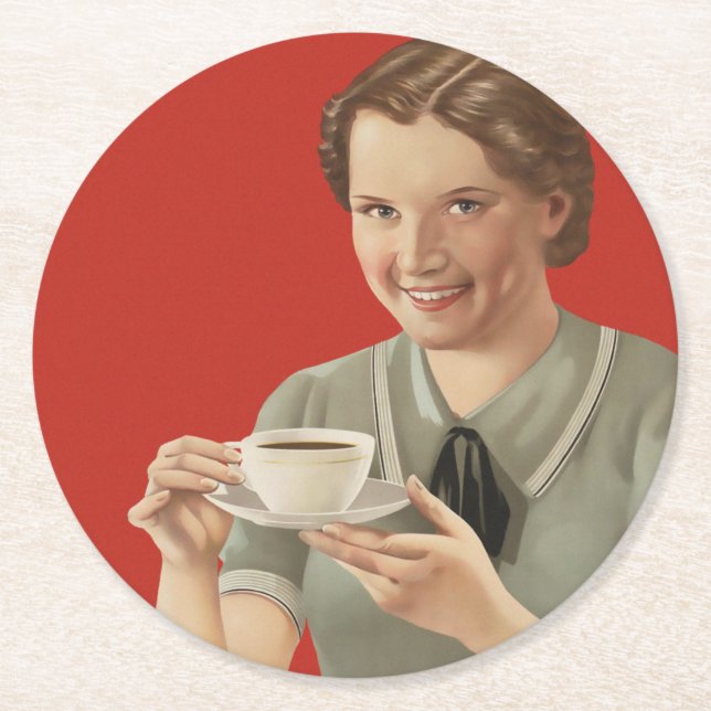 Vintage Kaffeewerbung Runder Pappuntersetzer (Vorderseite)