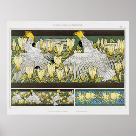 Vintage Kakados, Magnolien und Mäuse Poster