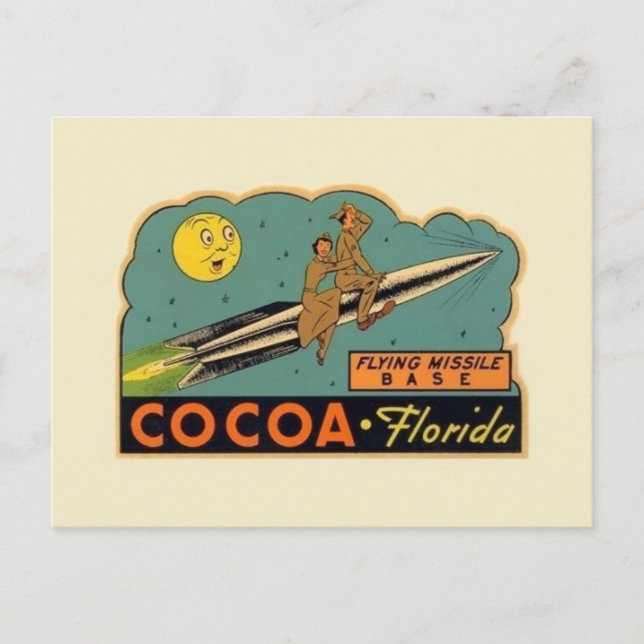 Vintage Kakaoflorida-Raketenbasiskarte Postkarte (Vorderseite)