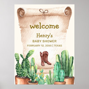 Vintage-Kaktus-Cowboy-Stiefel-Baby-Shower-Willkomm Poster