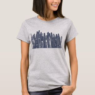 Vintage-Kaktus-Sukkulenten-Illustration in Marineb T-Shirt