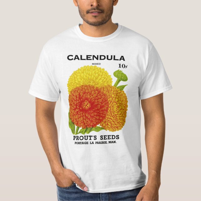 Vintage Kalendula-Saatpackung T-Shirt (Vorderseite)