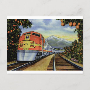 Vintage Kalifornien-Bahn in einem Orangenhain Postkarte