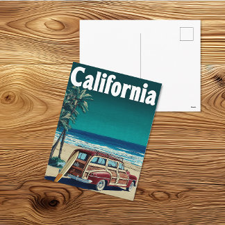 Vintage-Kalifornien-Surf-Wagon-Reiseposter Postkarte