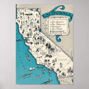 Vintage kalifornische Karte Poster
