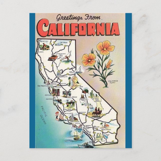 Vintage kalifornische Karte USA Tourismus (Vorderseite)