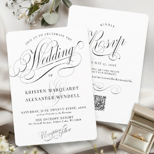 Vintage Kalligrafie Script Black and White Wedding Einladung