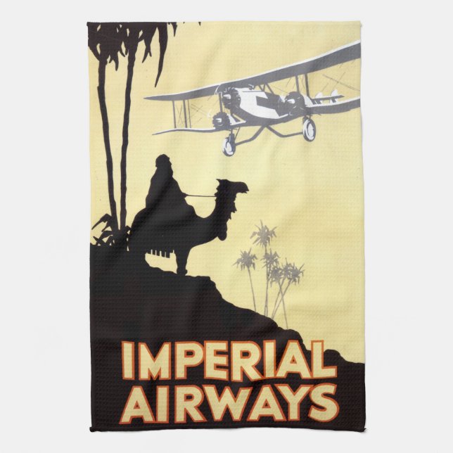 Vintage Kamel- und Flugzeugreise nach Ägypten Geschirrtuch (Vertikal)