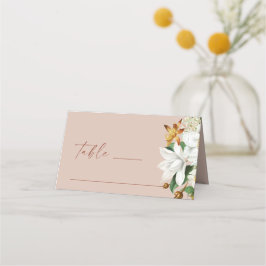 Vintage Kamelie. Hochzeitsfeier mit Blütenpracht Platzkarte